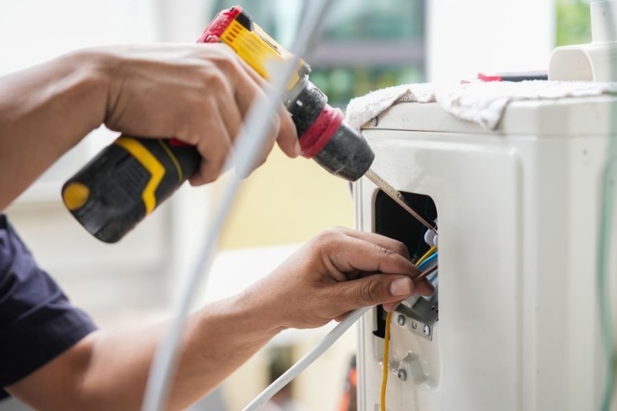 AC Repair Technician Drilling and Wiring, Electrician Installing